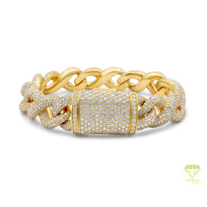 Premium Heavy Cuban Chain Moissanite <b>Bracelet</b> Featuring Hand Set VVS Stones and Yellow Gold Hip Hop Jewelry Styling - Product Image 6