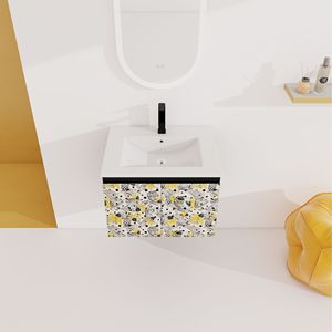 24-Inch <b>Wall</b> Mounted <b>Floating</b> Bathroom Vanity with Ceramic Sink & Soft-Close Cabinet Door Ready-to-Assemble (KD) Package - Product Image 3
