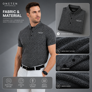 Camiseta de Golf ONETEN APPARELS con Microimpresión Frontal para Hombre, Manga Corta, Tejido Atlético, Corte Ajustado, Informal Elegante, Transpirable, 100% Algodón - Product Image 5