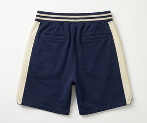 Pantalones Cortos Bermuda de Punto de Algodón Azul Marino para Hombre, Cintura Media, Cordón Ajustable, Casuales, Transpirables, con Raya Lateral - Product Image 2