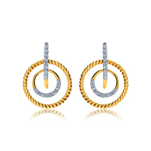 ต่างหูแบบห้อยทรงวงกลมประดับเพชรทองคำ 14K ดีไซน์เกลียวเชือกทรงเรขาคณิต เพชรเพาะเลี้ยง เครื่องประดับชั้นดีสำหรับผู้หญิง - Product Image 1