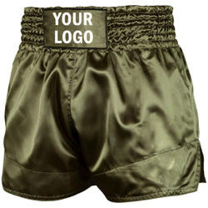 Pantalones Cortos de Boxeo Muay Thai Personalizados para Adultos, con Logotipo Impreso, Duraderos, Color Verde Oliva, 100% Poliéster, para Hombres - Product Image 1
