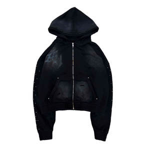 Conjunto de Sudadera con Capucha y Pantalones de Felpa Personalizados 100% Algodón 430 gramos, Bordados, Desgastados, con Cremallera de Pedrería y Efecto Lavado Ácido y Decolorado por el Sol - Product Image 1