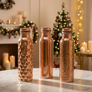 Bouteille d'eau en cuivre pur, design martelé sans soudure, vaisselle ayurvédique pour la santé, vaisselle portable, bouteille d'eau en cuivre à bas prix - Product Image 4