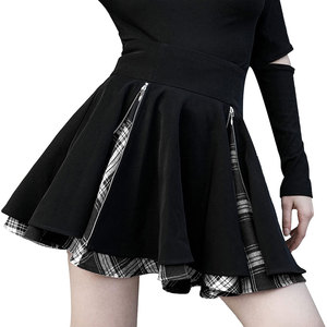 Gothic <b>Skirts</b> Cute High <b>Elastic</b> Waisted Plaid Kilts for Women Trendy Hem Flared Knee Length Mini Skater <b>Skirt</b> - Product Image 1