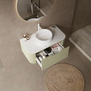 Mobile bagno moderno DINA da 36 pollici a parete con lavabo, bordi curvi e mobiletto a righe con cassetti - Lusso e funzionalità - Product Image 3