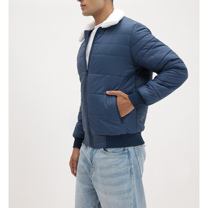 Chaqueta Acolchada Azul Marino para Hombre, Cuello Alto, Forro de Piel Sintética, Cierre de Cremallera, Ropa Casual de Invierno a Prueba de Viento - Product Image 1