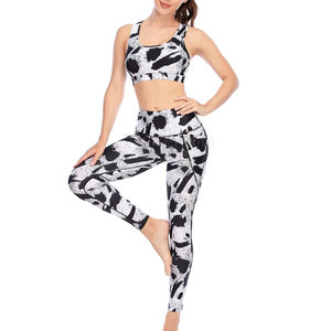 Women's <b>Black</b> White Abstract Print Sporty <b>Tank</b> <b>Top</b> Set Breathable Knitted Yoga Fitness Wear - Product Image 6