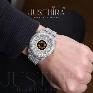 JUSTHIRA Men's Luxury Hip Hop Quartz <b>Diamond</b> Stainless Steel <b>Watch</b> with Sapphire Crystal Water Resistant For Party And Events - Product Image 2