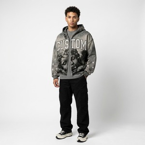 Sweat-shirt unisexe épais en molleton de coton avec logo 3D en relief, poche kangourou, manches longues, style streetwear, vierge - Product Image 3