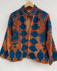 Boho Chic Vintage Ethnic Suzani Embroidered Short Jacket Handmade Floral Pattern <b>Velvet</b> <b>Coat</b> Cotton for Winter Breathable Design - Product Image 1