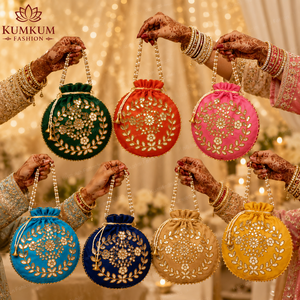 Sac Potli indien fait main, idéal pour cadeaux de mariage, faveurs de demoiselles d'honneur, pochette à cordon pour Haldi, Mehndi, Sangeet, et cadeaux de remerciement - Vente chaude - Product Image 2