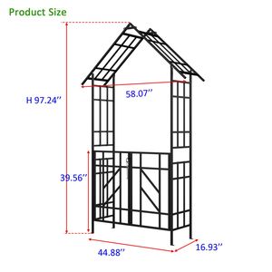 Arco da Giardino in Metallo Nero con Cancello 147,5 cm L x 247 cm H, Supporto per Piante Rampicanti, Traliccio per Rose da Esterno - Product Image 6