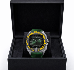 New Luxurious Custom Moissanite Diamond Square <b>Case</b> With Roman Numerals Auto date Features Green Dial Mechanical <b>Watch</b> for Man's - Product Image 2