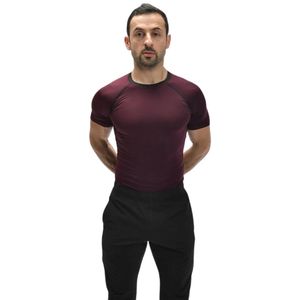 T-shirt de compression athlétique pour homme bordeaux à manches courtes, col rond, coupe ajustée, pour le sport, l'entraînement et la performance en salle de sport - Product Image 4
