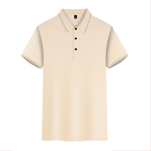 เสื้อโปโลแขนสั้นผู้ชาย สีพื้น ผ้าอ็อกซ์ฟอร์ด สไตล์ลำลอง ทรงปกติ คอปกติดกระดุม สีเบจ - Product Image 1