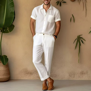 Nouvel ensemble 2 pièces pour hommes africains, tricoté respirant, uni, style décontracté chic, idéal pour les affaires, les loisirs et les soirées, très tendance - Product Image 4