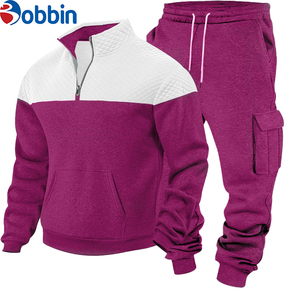 Best Quality Heavyweight 2 in 1 Custom Pullover Tracksuits for Men Custom <b>Print</b> Color Block Casual Outdoor Jogging Training Set - Product Image 4