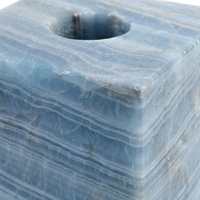 Tempat Lilin Kubus Marmer Onyx Biru, Vas Batu Bergaris Poles, Hiasan Ukiran, Pusat Meja Dekoratif, Hadiah Natal & Liburan untuk Rumah