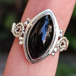 Black Onyx <b>Ring</b> 925 Sterling <b>Silver</b> Handmade Boho <b>Statement</b> Promise <b>Ring</b> for Women Natural Black Onyx Marquise July Birthstone - Product Image 4