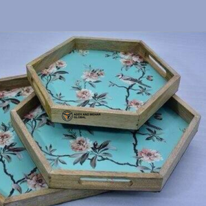 ชุดถาด MDF รูปหกเหลี่ยมตกแต่ง พร้อมเคลือบเงาแบบกระดาษเคลือบเงา ลายดอกไม้และนกสไตล์วินเทจ สำหรับจัดเก็บ - Product Image 2