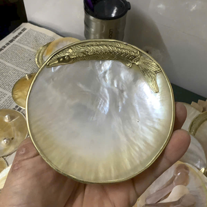 Premium 10cm <b>Round</b> MOP Trinket <b>Tray</b> with Gold Plated Fish Design for Luxury <b>Table</b> Setting and Jewelry Display - Product Image 1