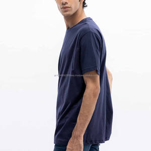 T-shirt basique à col rond coupe classique pour homme, bleu uni, en coton peigné - Product Image 6