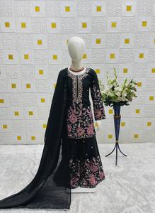 Kids Floral Sharara Suit Set | Girls Ethnic Wear <b>Kurti</b> Palazzo Dupatta | Party Wedding Festive Collection - Product Image 2