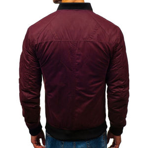 Men's Burgundy Thin Long <b>Patchwork</b> Bomber <b>Jacket</b> with Covered Button Closure and Pockets Casual Autumn Wear - Product Image 2