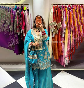 PinkCityBlocks - Traje Salwar Kameez Tradicional de Georgette Cosido para Mujer, Estilo Indio/Pakistaní, para Bodas de Invierno, con Espejos Decorativos - Product Image 3