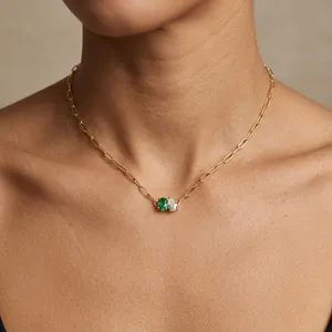 Women's 14K Yellow Gold IGI Certified Pear Cut Diamond 3x6mm <b>Link</b> Chain Pendant Necklace Trendy Everyday Wear Customized Gift - Product Image 1