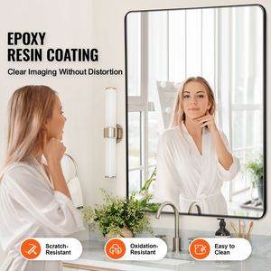 Specchio da Bagno da Parete 90x120 cm con Cornice in Lega di Alluminio Spessa 0,15 cm, Pellicola Antiesplosione e Antigraffio - Product Image 2