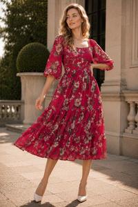 Robe d'été mi-longue à imprimé floral pour femmes, élégante, pour les occasions spéciales, décontractée, écologique, robe tendance pour femmes et filles - Product Image 4