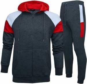 High Quality 350gsm Men's Color Block Tracksuit Set Raglan Sleeve Full Zip Hoodie and Jogger Pants 2 Piece Fleece Sweatsuit - Product Image 6