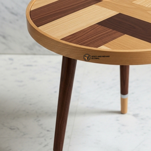 Geometric Wooden Meena <b>Stool</b> – Handcrafted <b>Round</b> Pattern Accent <b>Stool</b> Modern Decorative Side Table - Product Image 2