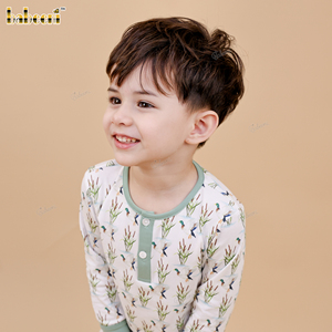 Ensemble de détente pour garçon en coton 100% tricoté Forest Sprig Eco, vêtements pour enfants smockés en gros - BC1418 - Product Image 1