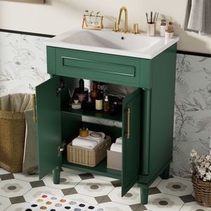 Mobile Bagno da 24 Pollici con Lavabo Singolo Integrato in Ceramica, Armadietto Bagno a 2 Ante, Dimensioni Piccole e Medie - Product Image 2