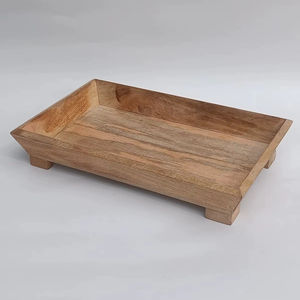 Plateau rectangulaire en bois au design moderne, finition naturelle avec base surélevée, plateaux décoratifs - Product Image 1