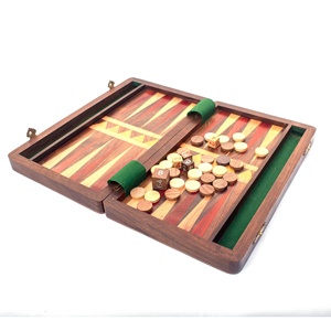 <b>Wooden</b> Backgammon Board Game <b>Set</b> Foldable 9 Inch With Dice And Checkers For Adults Playing - Product Image 3