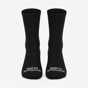 NORTH APPROACH Crew <b>Socks</b> <b>Black</b> Letter Pattern Breathable Regular Style for Adults Spring Season - Product Image 1