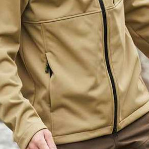 Men's Khaki Hooded <b>Fleece</b> <b>Jacket</b> With Zipper Closure Windproof Casual Style Autumn Wear Polyester Shell Regular Fit - Product Image 4