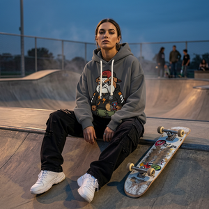 Sudadera con Capucha Vintage de Bulldog Navideño, 450g, Algodón Pesado, Ecológica, Oversize, Efecto Desgastado, Bordada, Unisex, Estilo Urbano - Product Image 3