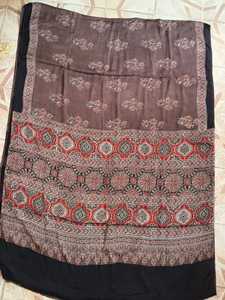 AJRAKH NATURAL HANDBLOCK PRINTED SAREE PURE MODAL SILK <b>FABRIC</b> PREMIUM EXPORT QUALITY MATERIALS AVAILABLE IN STOCK WHOLESALE - Product Image 3