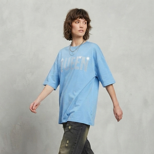 Camiseta Oversize de Mujer con Pedrería, Cuello Redondo, Ajuste Holgado, Manga Corta, Hombro Caído, Estilo Urbano - Product Image 5