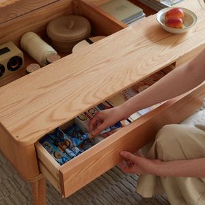 Mesa central de elevación de madera de roble macizo 100%, escritorio bajo, mesa de centro de fácil montaje, estante de almacenamiento de madera para estudio en casa, Color Natural - Product Image 4