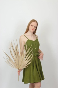 Nouvelle arrivée, robe de demoiselle d'honneur en coton, mini, coupe A, sans manches, été, avec poches - Product Image 4