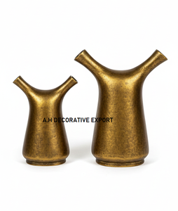 <b>Vintage</b> Antique Aluminium Dual Spout <b>Vase</b> | Handcrafted Two-Neck Rustic Metal Flower <b>Vase</b> Eco-Friendly Wedding Traditional - Product Image 3