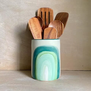 Porte-ustensiles en céramique artisanale, finition ombrée émaillée à la main, tourné au tour, organisateur de cuisine durable, rangement élégant - Product Image 2