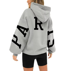 Sweat-shirt à capuche oversize pour femme, noir, en coton, broderie, épaules tombantes, manches longues, streetwear, vêtements d'automne - Product Image 2