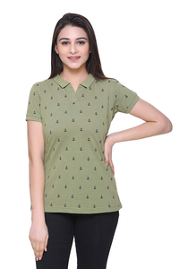 Fabricant sur mesure OEM, vente en gros de polos pour femmes à manches courtes, 100% coton, imprimé motif ancre, coupe ajustée, vêtements printemps-été - Product Image 4
